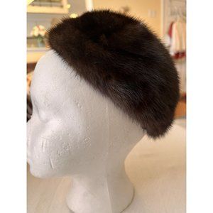 Vintage Mink Pillbox Hat Dark Brown Side Combs Saks Fifth Avenue Millinery Salon
